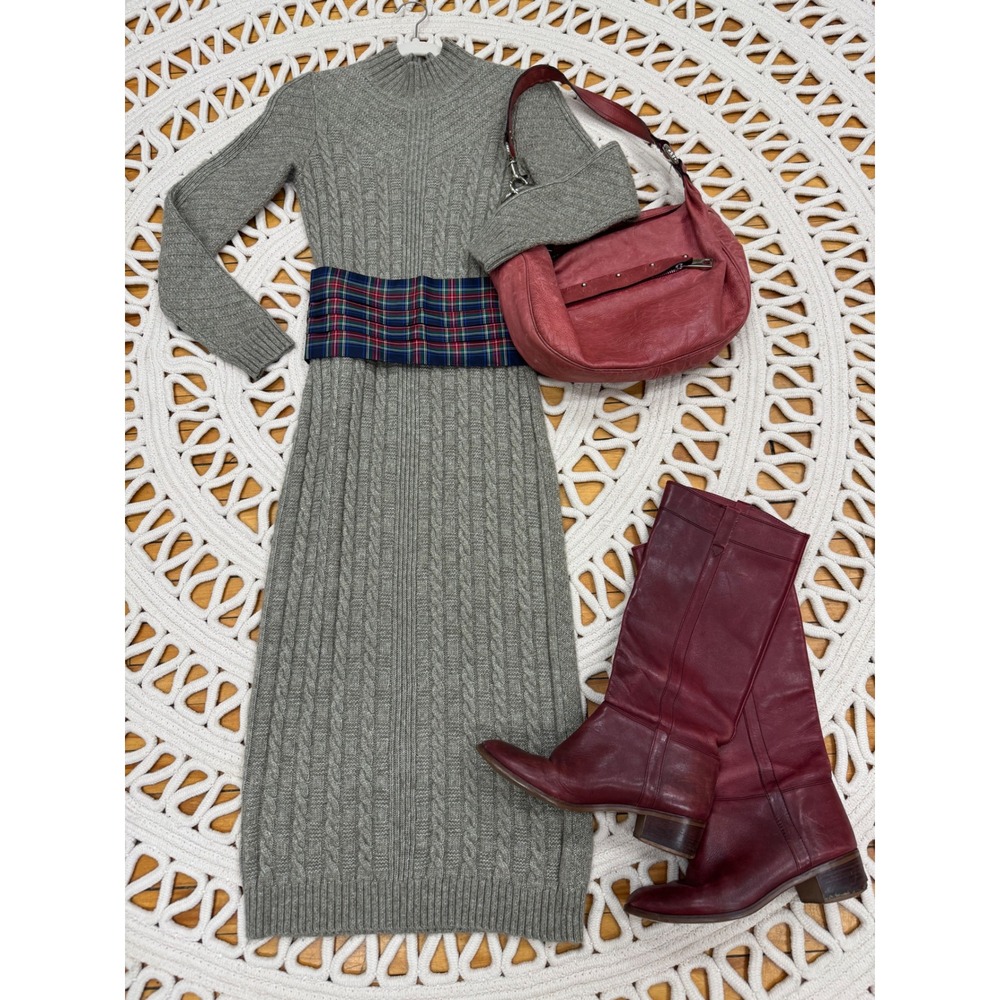 Cable Knit‎ Mock Neck Long Sleeve Maxi Sweater Dress Gray Sz XS/S